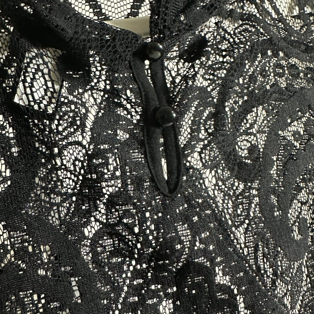 Black Lace High Neck Tank with Long Fringe - Picture 3 of 4